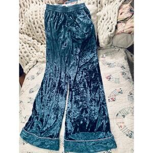 ALAMOUR THE LABEL AUSTRALIA TEAL CRUSHED VELVET PALAZZO PANTS S